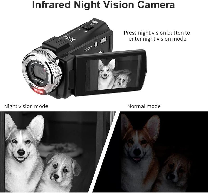ORDRO Camcorders HDV-V12 HD 1080P Video Camera Recorder Infrared Night Vision Camera Camcorders with 16G Memory Card and 2 Batteries - Image 2